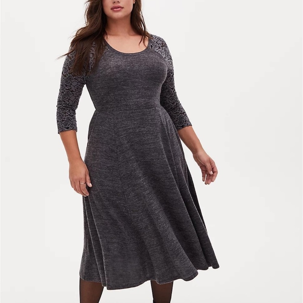 Torrid Plush Lace Sleeve Midi Dress